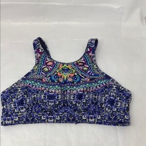 Athleta Baja Blue halter swim suit top wire support removable pads 34B